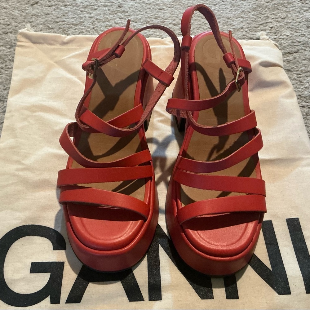 Ganni Coral Strappy Platform Sandals LIKE NEW